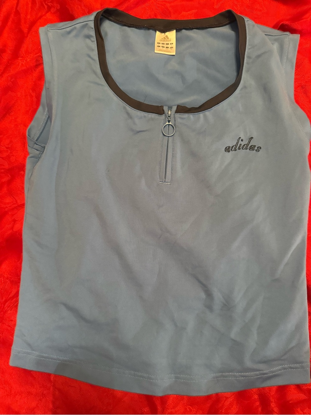 adidas Light Blue Sleeveless Zip Tank with Dark Trim